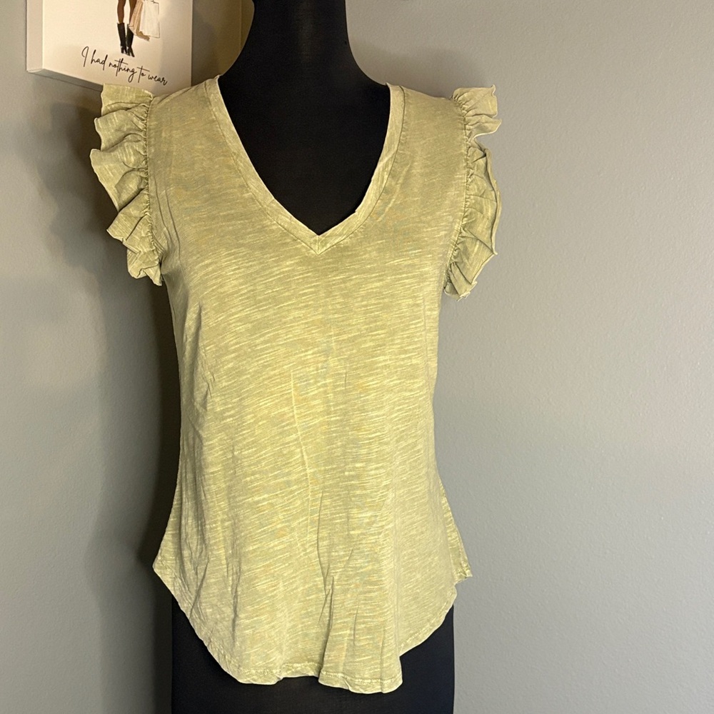 Mustard Seed Olive Green Ruffle Sleeve Blouse